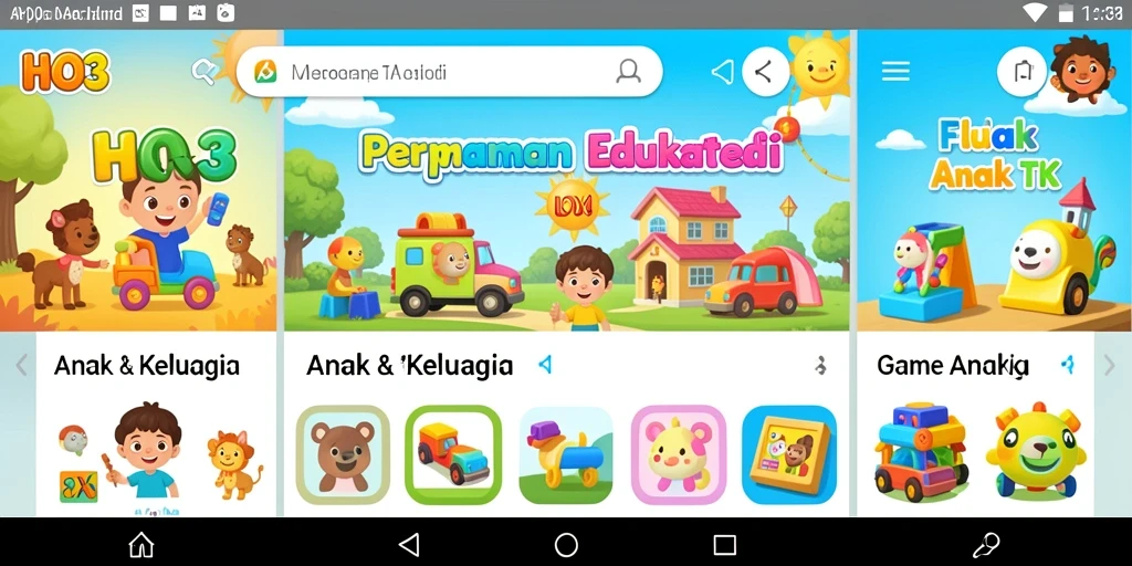 Tampilan antarmuka HO3 yang ceria dan interaktif untuk anak-anak.