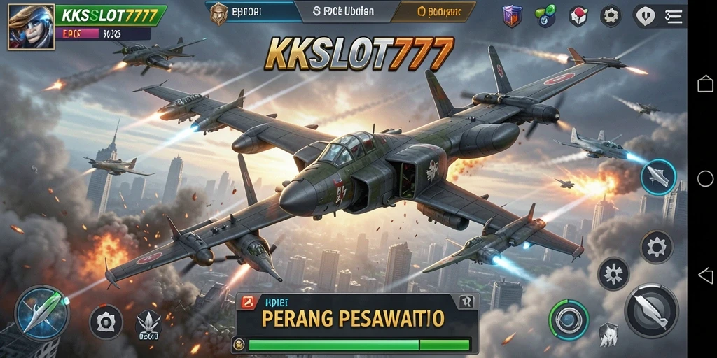 Tampilan antarmuka KKSLOT777 menampilkan pertempuran pesawat yang menarik.