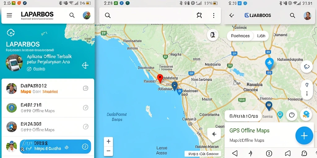Tampilan antarmuka LAPARBOS yang intuitif untuk navigasi GPS Offline Maps.