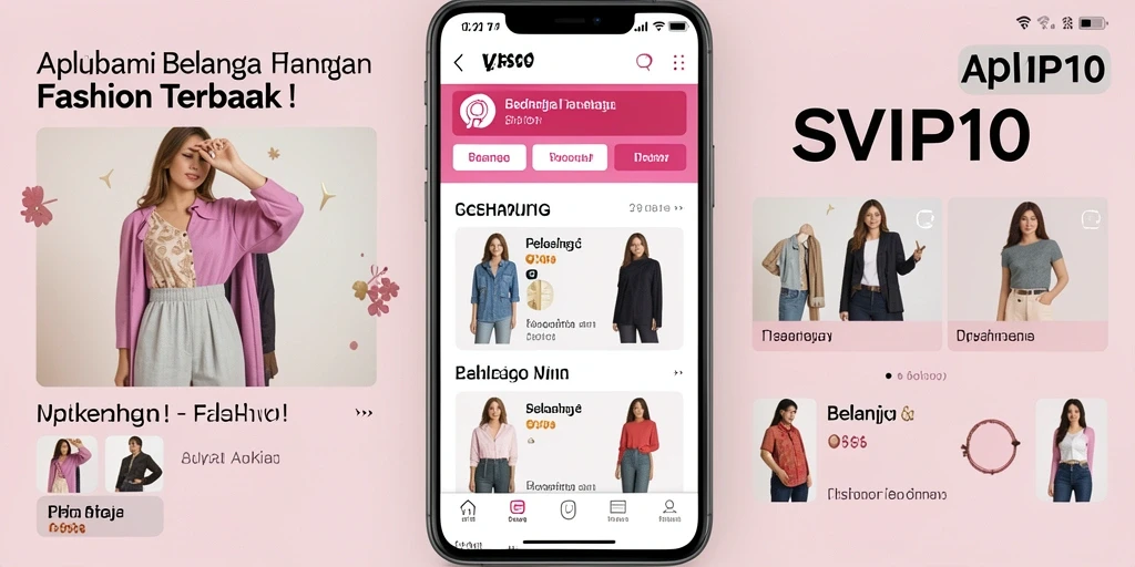 Tampilan utama aplikasi SVIP10 dengan pilihan fashion yang beragam.