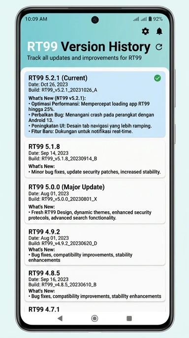 Riwayat Versi Aplikasi rt99 untuk Pengguna Android